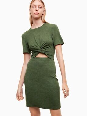Aritzia Wilfred Free Olive Green Katz Twist Front Cutout Dress